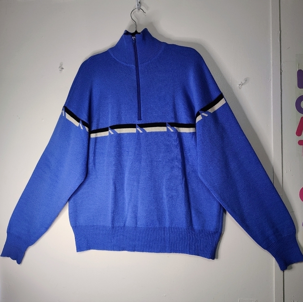 Serac 100% wool sweater, ½ zipper, pullover Men's Turtleneck Winter Blue sz XL.